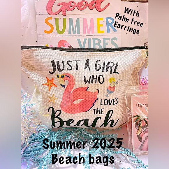 Handbags - Beach survival bags/ makeup bag / cosmetic bag/ palm tree  earrings